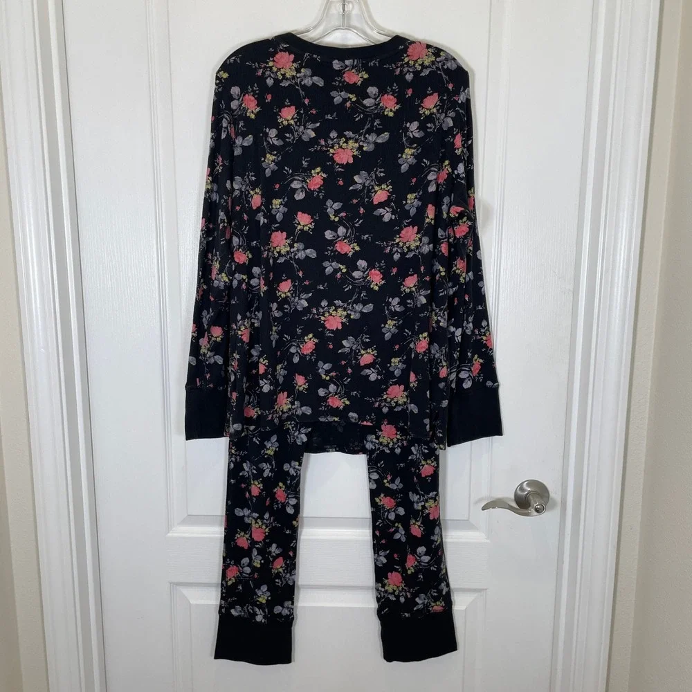 Victoria's Secret‎ Thermal Pajama Set Painted Floral Waffle Sleepwear XL Long